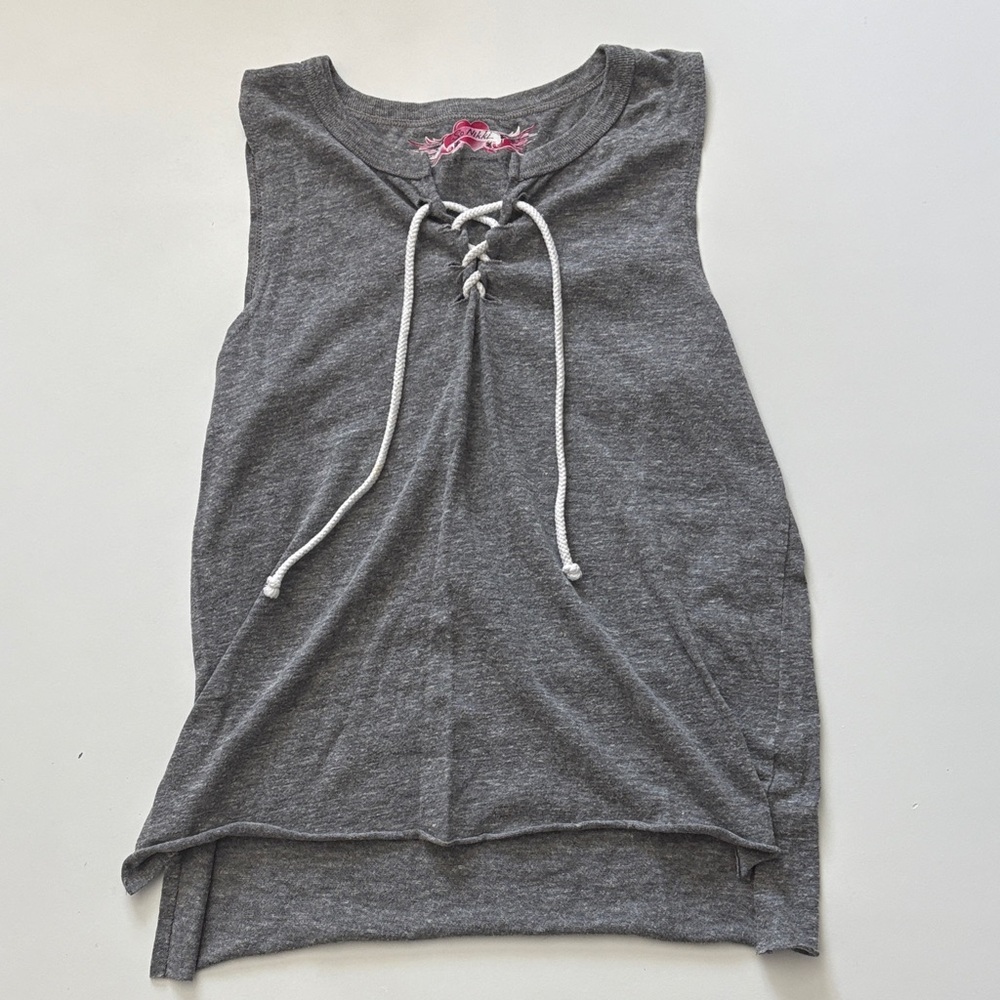 So Nikki Gray Lace-Up Tank Top